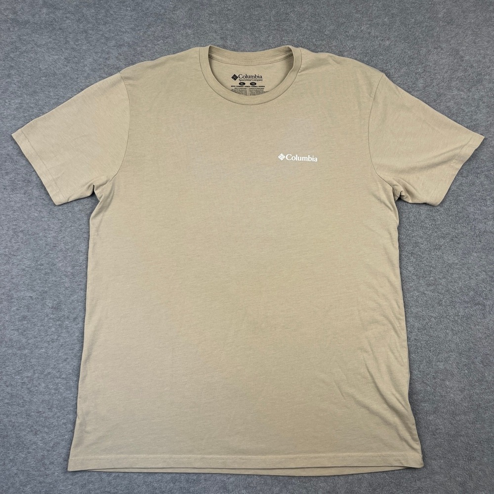 Columbia T-Shirt Mens XL Tan Always Outside Mountain Graphic Short Sleeve Cotton